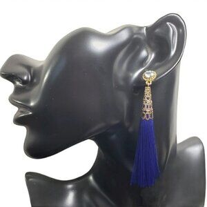 Fashion Jewelry Blue Gold Dangle Tassel Earrings